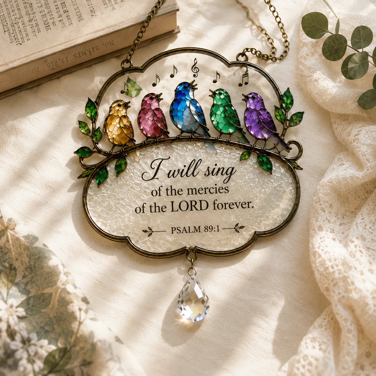 🐦Christian Scripture Bird Suncatcher with Crystal Prism – Hummingbird, Cardinal & Songbird Window Hanging
