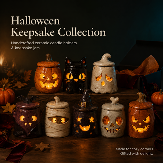 Cozy Monster Tealight Lantern — Handmade Ceramic Halloween Candle Holder,8 Characters, Lead-Free Kiln-Fired, Cottagecore Spooky Decor Gift