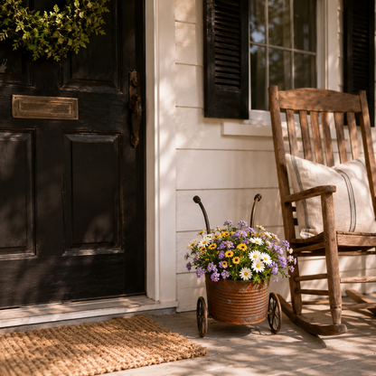 🌸🌸Rustic Metal Wheelbarrow Planter, Vintage Garden Cart Flower Pot