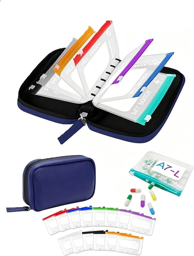 2‑Week Travel Pill Organizer with 14 Color‑Coded Reusable Pill Pouches | Portable Medication Storage Case
