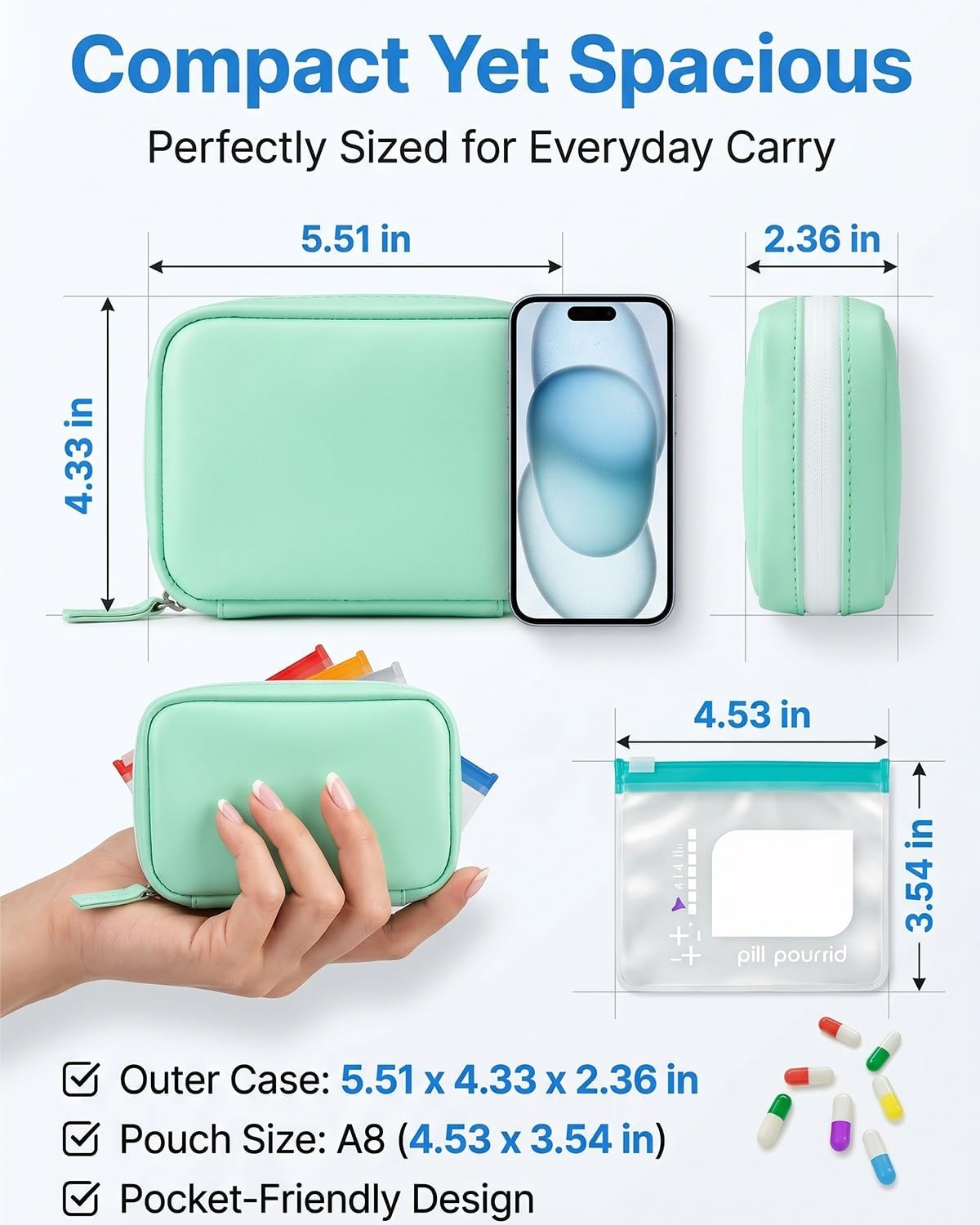 2‑Week Travel Pill Organizer with 14 Color‑Coded Reusable Pill Pouches | Portable Medication Storage Case