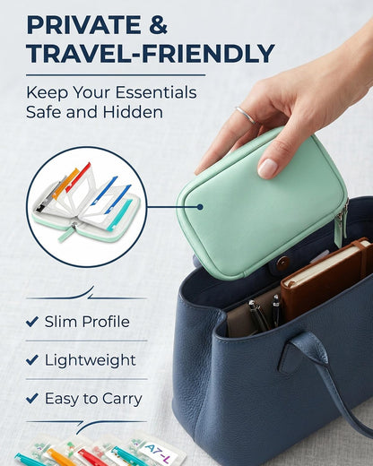2‑Week Travel Pill Organizer with 14 Color‑Coded Reusable Pill Pouches | Portable Medication Storage Case