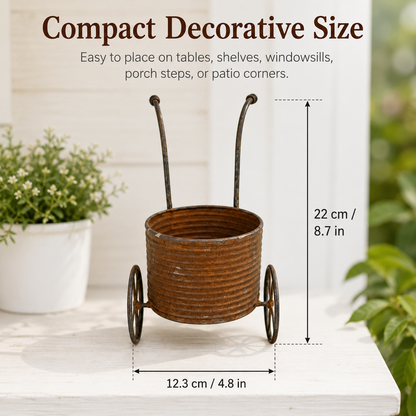 🌸🌸Rustic Metal Wheelbarrow Planter, Vintage Garden Cart Flower Pot