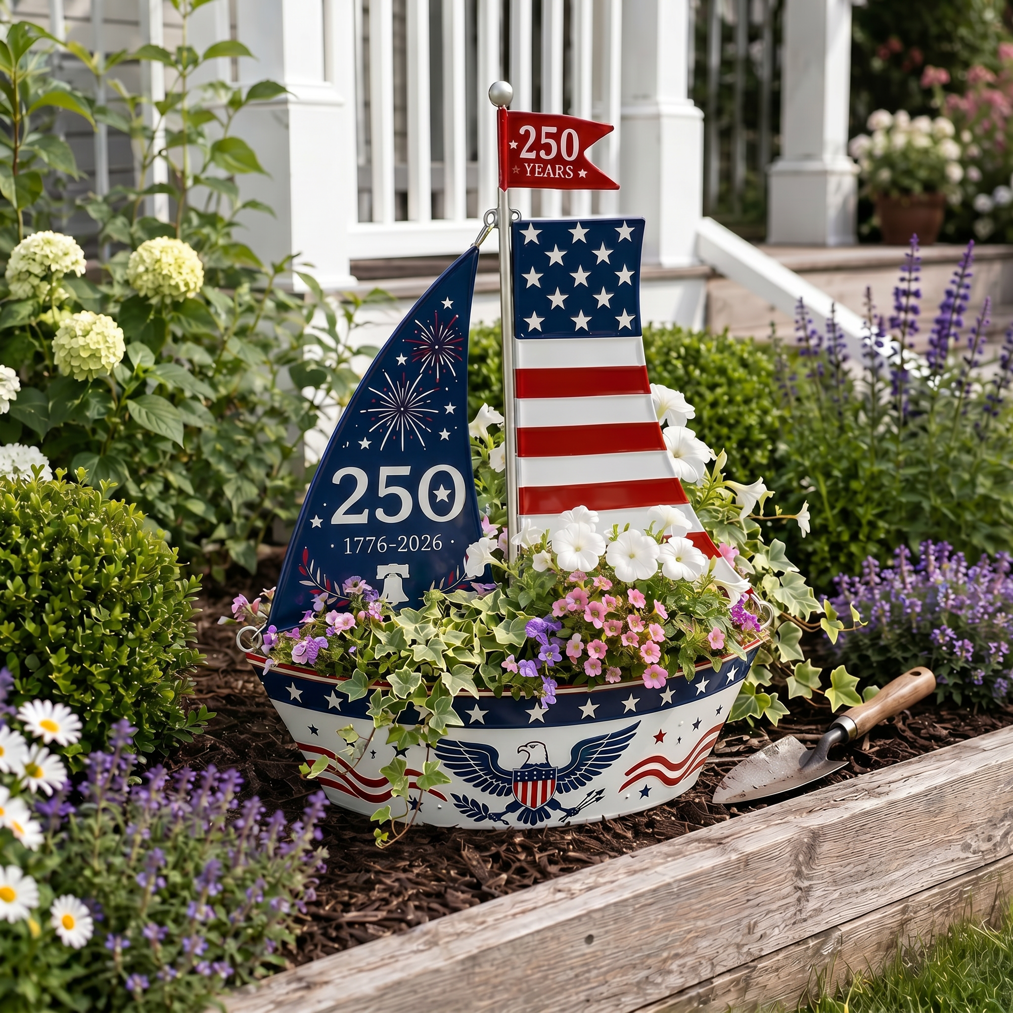 🔥America 250 Years Patriotic Sailboat Metal Planter, Outdoor Garden & Wall Patriotic Decor