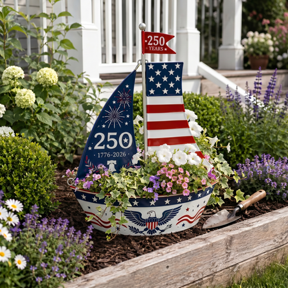 🔥America 250 Years Patriotic Sailboat Metal Planter, Outdoor Garden & Wall Patriotic Decor