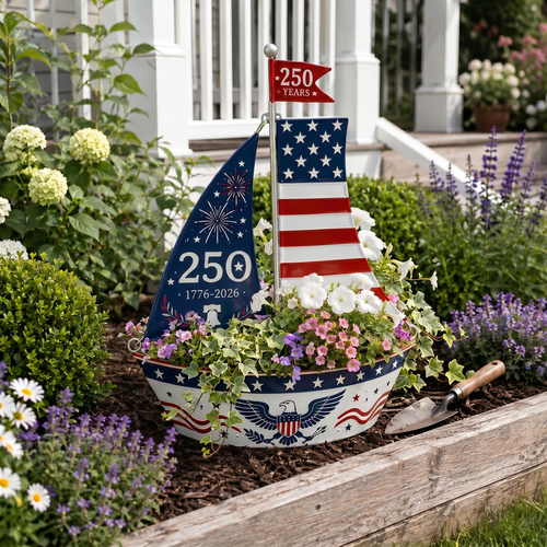 🔥America 250 Years Patriotic Sailboat Metal Planter, Outdoor Garden & Wall Patriotic Decor