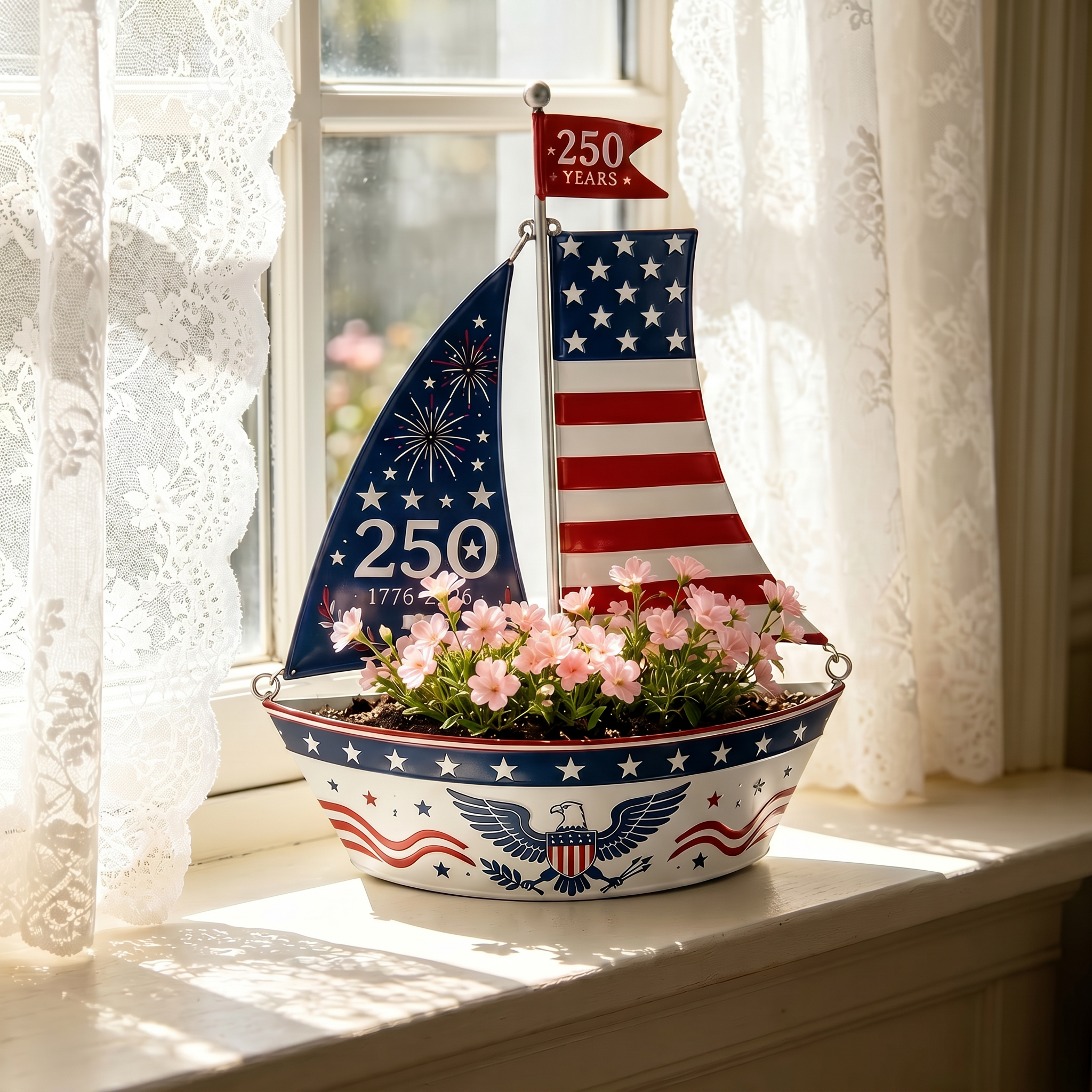 🔥America 250 Years Patriotic Sailboat Metal Planter, Outdoor Garden & Wall Patriotic Decor