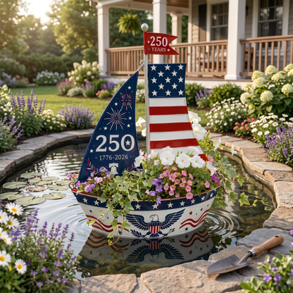 🔥America 250 Years Patriotic Sailboat Metal Planter, Outdoor Garden & Wall Patriotic Decor